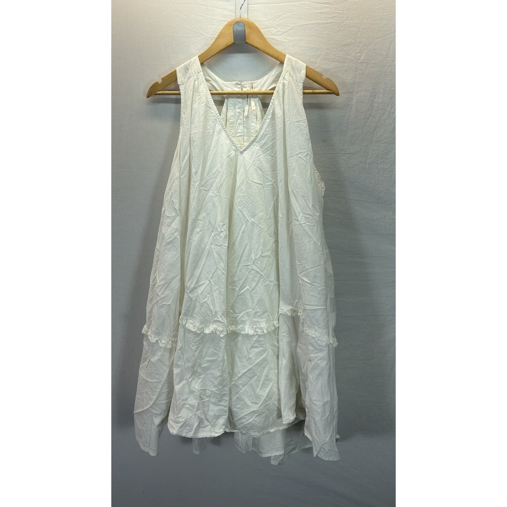 Anthropologie Ivory Cotton Tiered Midi Dress V Neck  XL Button Lined Billowy